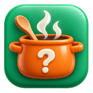 Olla con vapor, cuchara y signo de interrogación